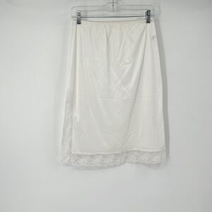 VTG Fortune M 100% Nylon Silky Half Slip Love Lace Hem White USA 80s Sissy Sexy